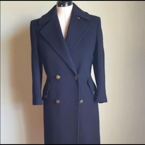 BROOKS BROTHERS Navy Blue Long Wool Overcoat